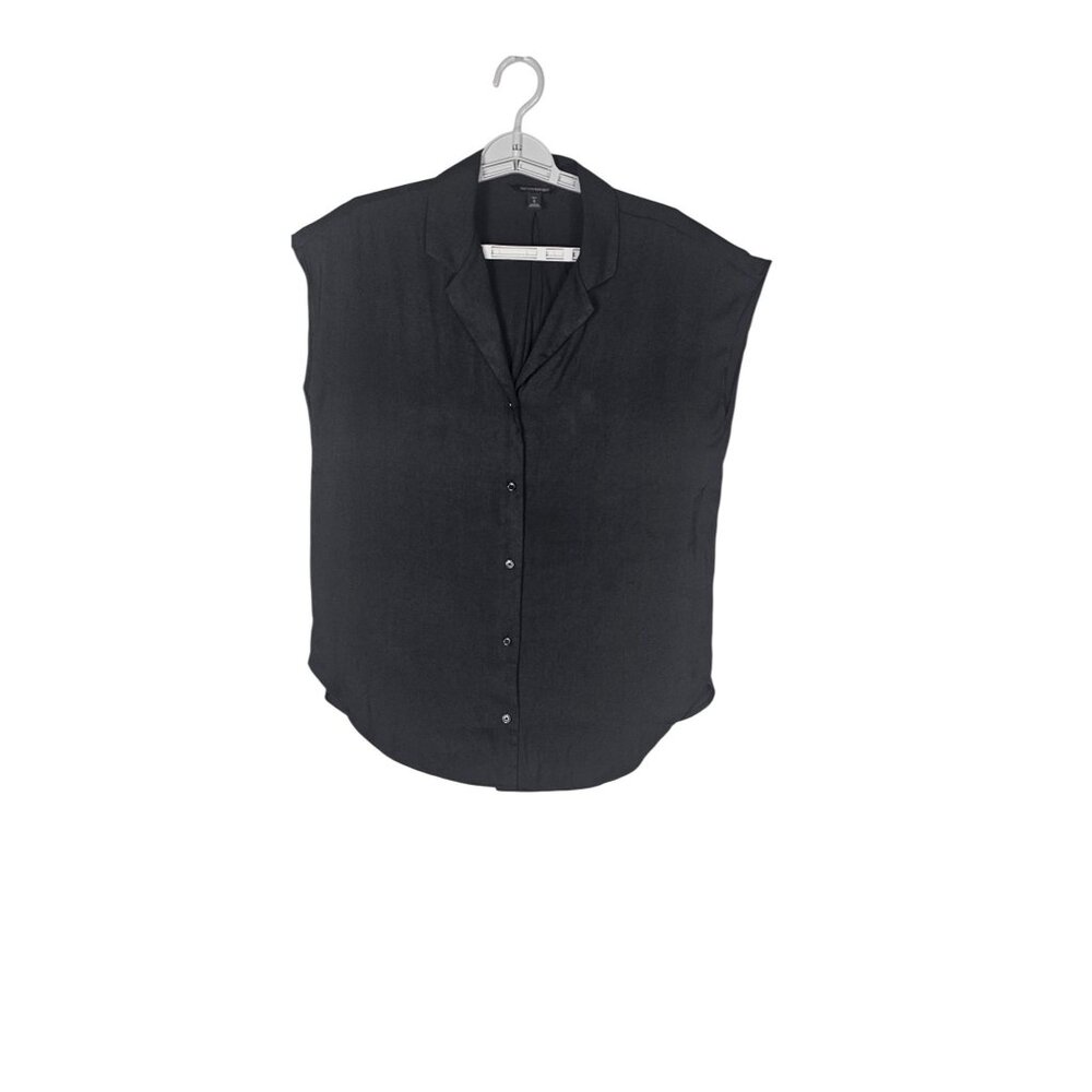Banana Republic Women's S Tall Riley Sleeveless Shirt Black Resort Collar